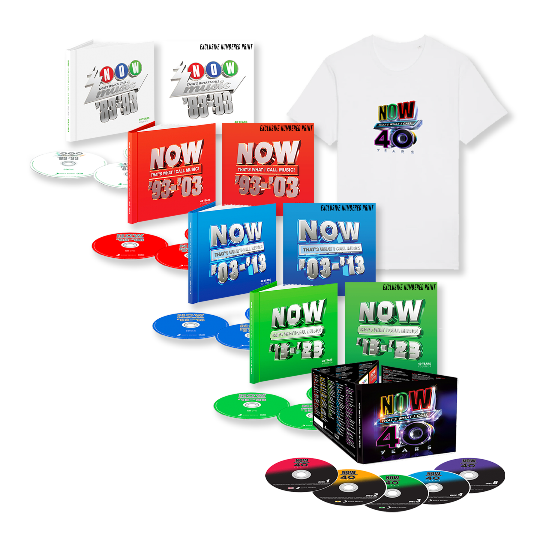 NOW 40th Anniversary Super Deluxe Fan CD Bundle & White T-Shirt