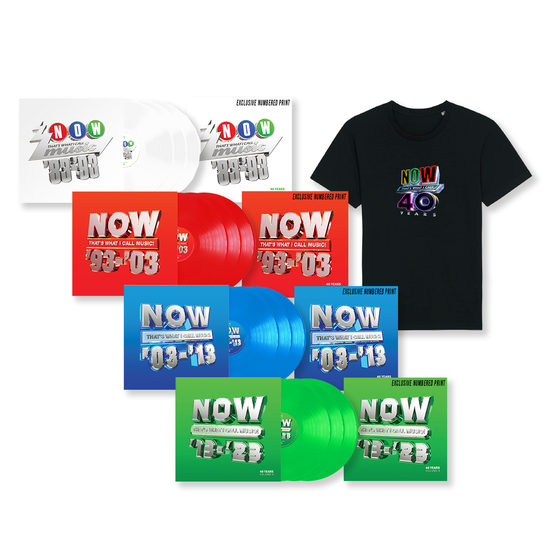 NOW 40th Anniversary Collectors Vinyl Bundle & Black T-Shirt