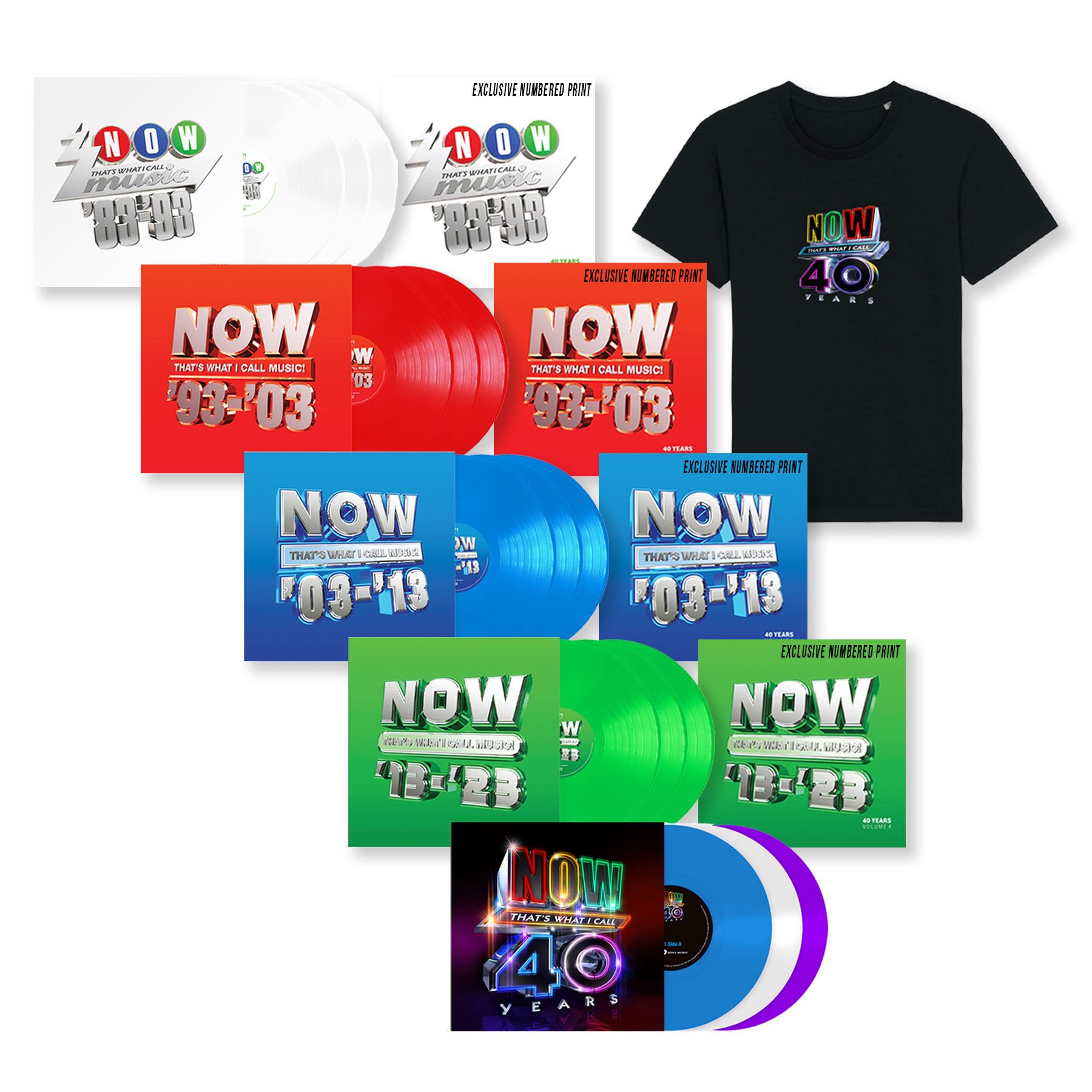 NOW 40th Anniversary Super Deluxe Fan Vinyl Bundle & Black T-Shirt