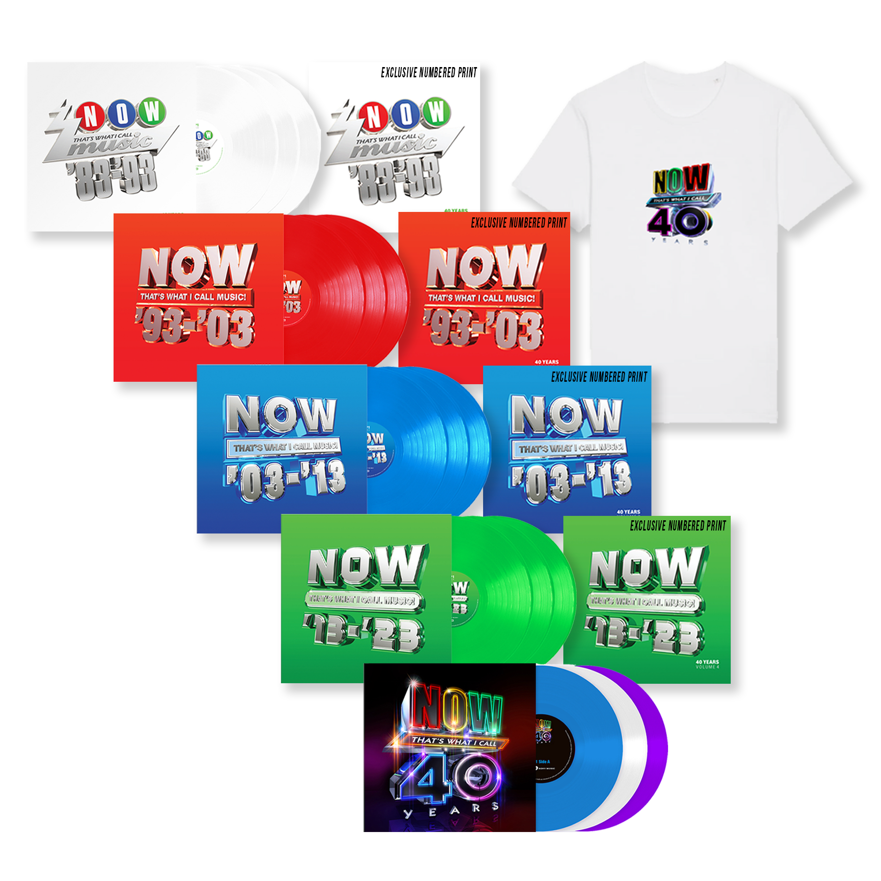 NOW 40th Anniversary Super Deluxe Fan Vinyl Bundle & White T-Shirt