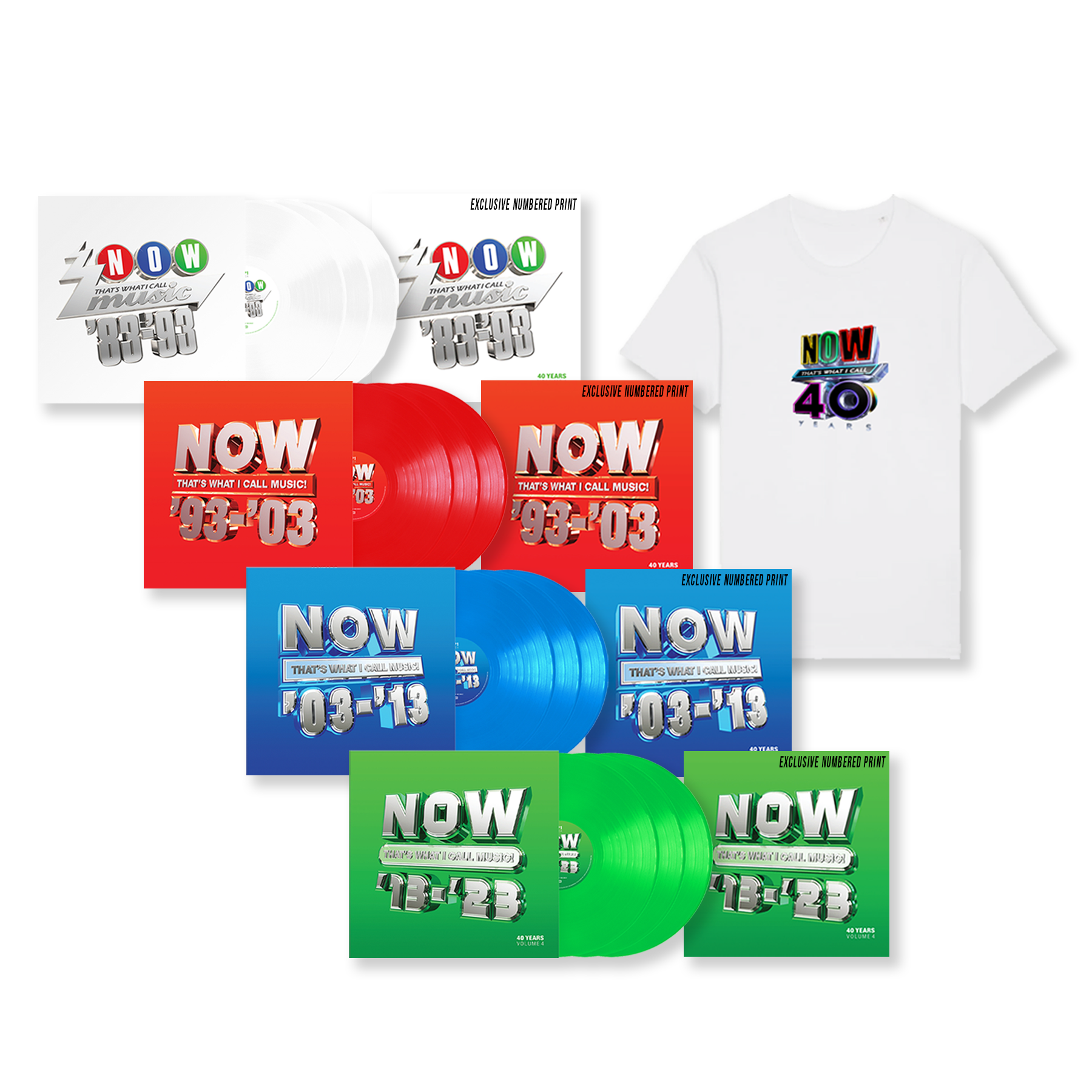 NOW 40th Anniversary Collectors Vinyl Bundle & White T-Shirt
