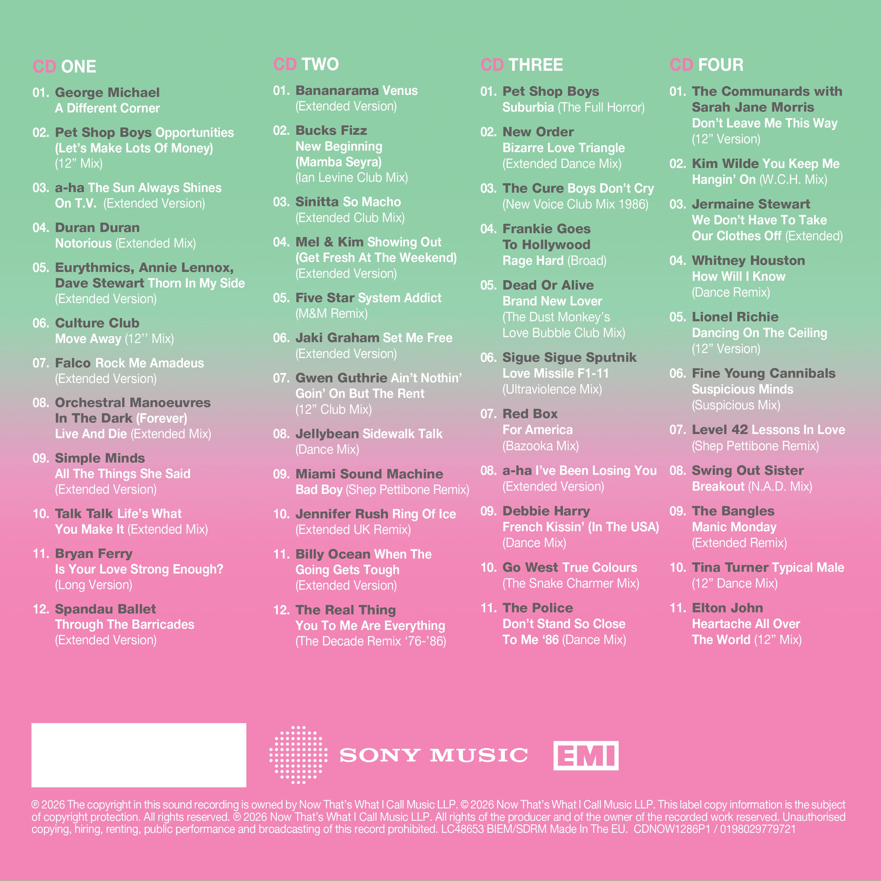 NOW 12” 80s: 1986 – Part One (4CD) - NOW MUSIC Official Store